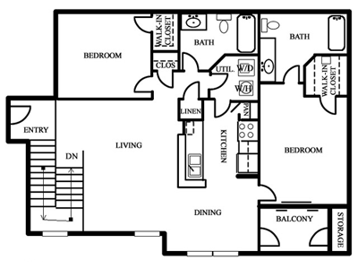 Two Bedroom / Two Bath - 990 Sq. Ft.*
