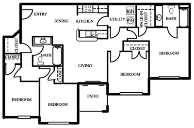 Four Bedroom / Two Bath - 1,354 Sq. Ft.*